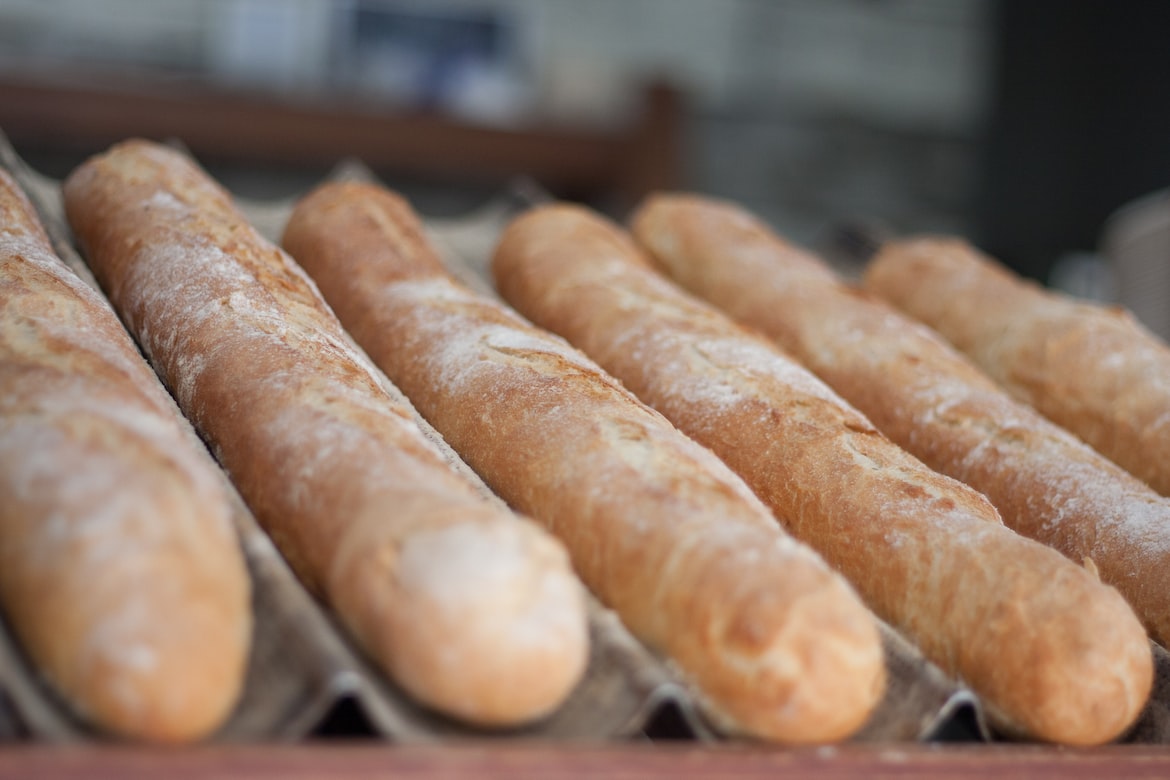French Baguette on Black Tray